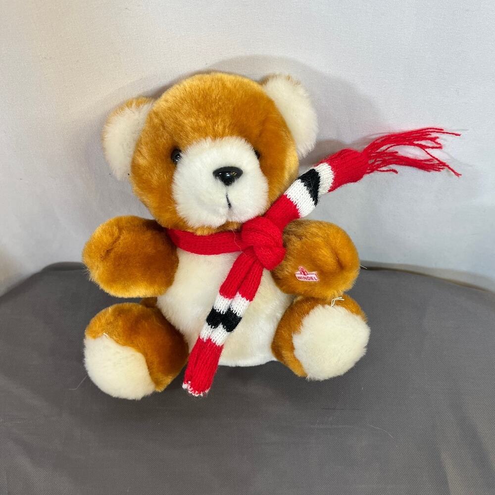 Windel Germany Teddy Bear With Red Scarf Plush Stuffed Animal Toy 7" Vintage